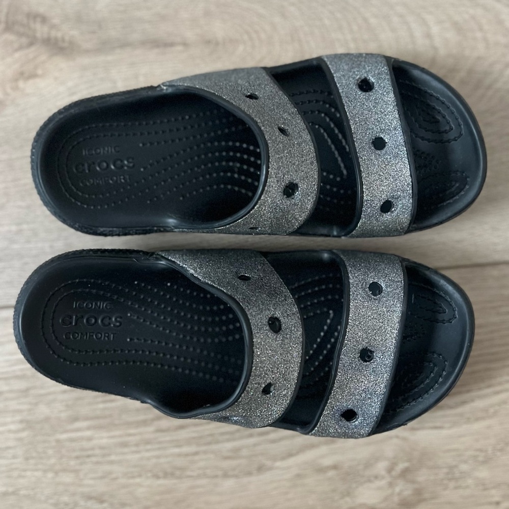 CROCS Classic Cross Strap Silver Glitter Slide size 7 - Picture 5 of 10